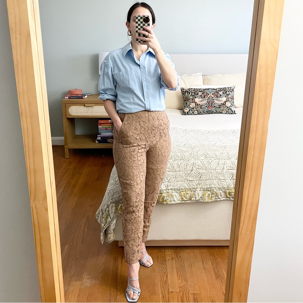 Max Mara Tan Lace Slim Leg Trousers